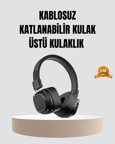 Bluetooth Kablosuz Kulak Üstü Kulaklık Katlanabilir Konforlu ve Şık Tasarımlı ürün görseli 1
