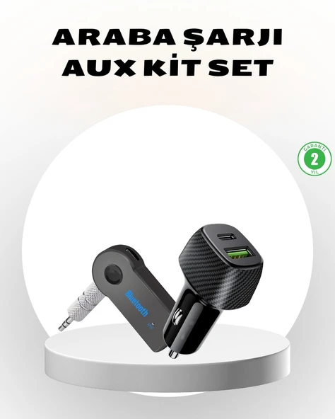 Bluetooth AUX Çevirici ve PD Destekli Araç Şarj Cihazı 2’li Set ürün görseli 1