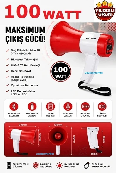 Megafon (Taşınabilir Profesyonel El Megafonu) ürün görseli 1
