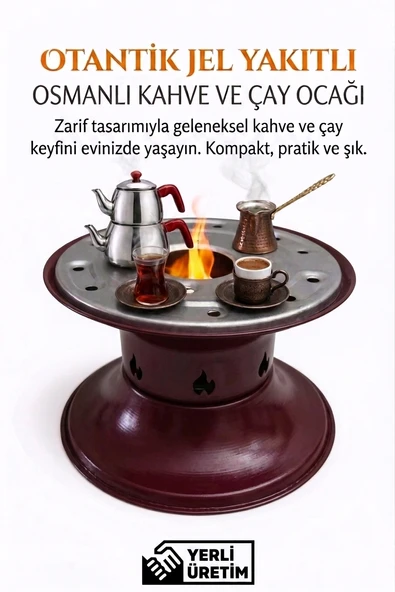 Bordo Otantik Jel Yakıtlı Osmanlı Kahve ve Çay Ocağı Taşınabilir Kamp ve Ev Tipi Bordo Renk Ocak ürün görseli 1