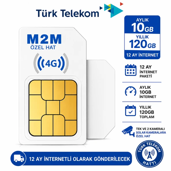 Türk Telekom 4g Data Sim Kart Aylık 10gb Yıllık 120gb Solar Kameralara Özel ürün görseli 1
