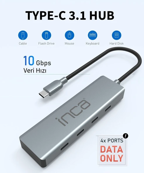 INCA ITPT-4TX 4 Port Type-C Çoklayici - Resim 2