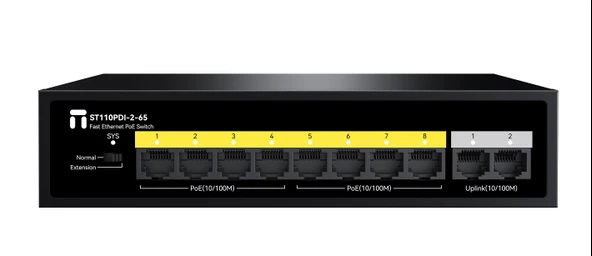 STONET ST110PDI-2-65 10 Port Mbit 8 Adet Poe 65W 2xMbit Uplink Yönetilemez Metal Kasa Switch ürün görseli 1
