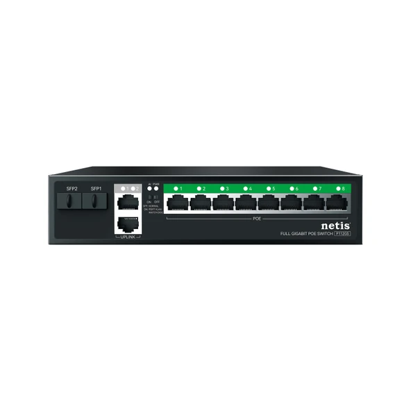 STONET P112GS 12 Port Gbit 8 port poe 120W 2xGbit+2xSFP Uplink Yönetilemez Metal Kasa Switch ürün görseli 1