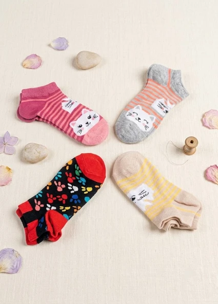 Kız Çocuk Karışık Renkli 4 Lü Paket Patik Çorap ürün görseli 1