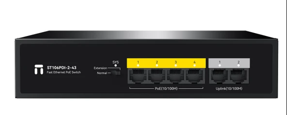 STONET ST106PDI-2-43 6 Port Mbit 4 Port Poe 45W 2xMbit Uplink Yönetilemez Metal Kasa Switch ürün görseli 1