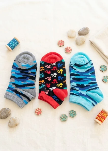 Erkek Çocuk Karışık Renkli 3 Lü Paket Patik Çorap ürün görseli 1