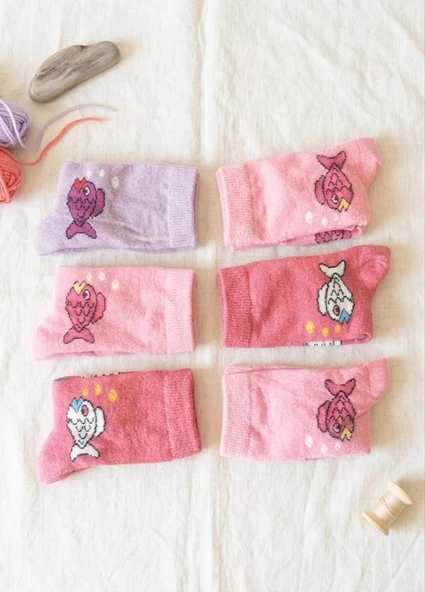 Kız Çocuk Karışık Renkli 6 Lı Paket Patik Çorap ürün görseli 1