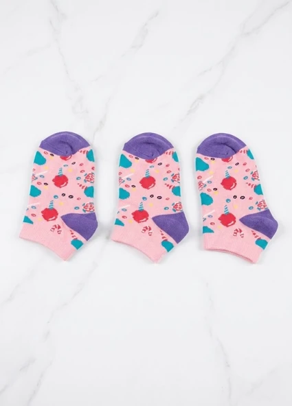 Kız Çocuk Pembe 3 Lü Paket Patik Çorap ürün görseli 1