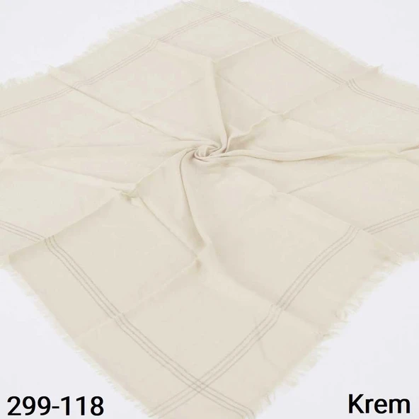 Soft İpek Sim Şeritli Balık Sırtı Pamuk Eşarp (krem) 299-118 ürün görseli 1