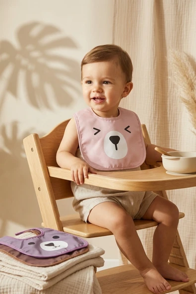 Beary Comfort 3'lü Paket Sıvı Geçirmez Leke Tutmaz Ayıcık Figürlü Bebek Mama Önlüğü Seti - Pastel Renkler & Ayarlanabilir Boyun Bandı 0-12 Ay ürün görseli 1