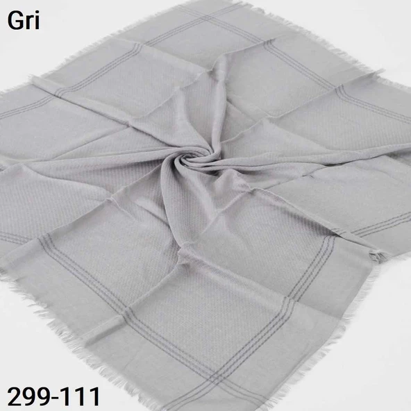 Soft İpek Sim Şeritli Balık Sırtı Pamuk Eşarp (Gri) 299-111 ürün görseli 1