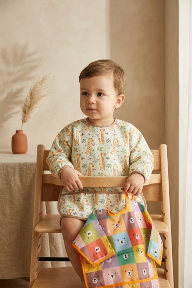 Mamino Safari Ve Ayıcık Desenli 2'li Set - Uzun Kollu Sıvı Geçirmez Leke Tutmaz Bebek Mama Ve Etkinlik Önlüğü ürün görseli 1