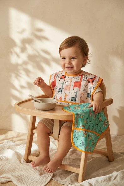 Safari Explorer 2'li Set Sıvı Geçirmez Kolsuz Bebek Mama Önlüğü - 6-24 Ay Blw Uyumlu, Dökülme Cepli Ve Leke Tutmaz Mama Önlüğü ürün görseli 1