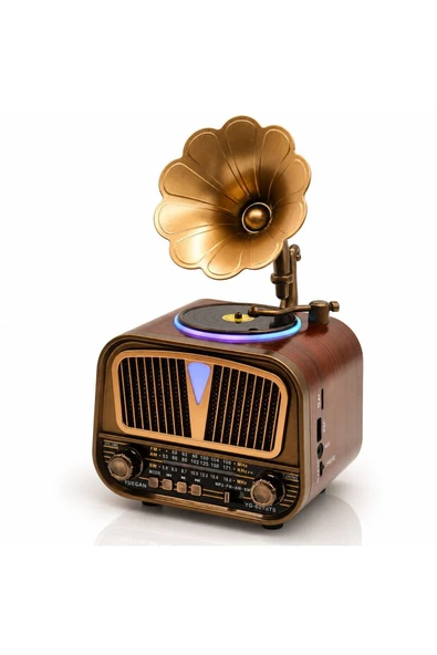 Solar Panelli RGB Taşınabilir FM Radyo Bluetooth Hoparlör Şarjlı Speaker Gramofon Görünümlü ürün görseli 1