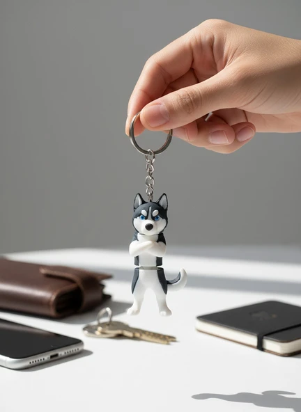 Husky Köpek Figürlü Hareketli Anahtarlık ürün görseli 1