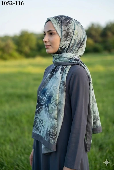 MoonScarf Bambu Kraş Pamuk Şal (Gri Yeşil) 1052-116 ürün görseli 1