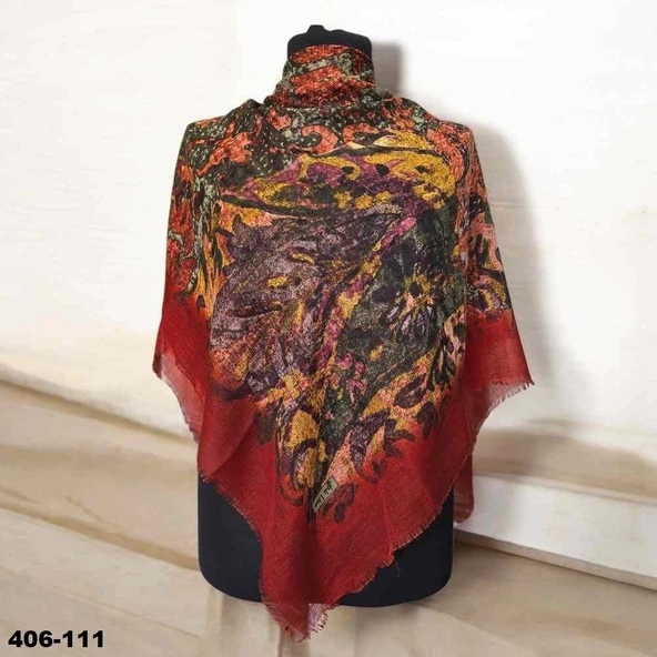Soft İpek Desenli Flamlı Kotton Eşarp 406-111 ürün görseli 1