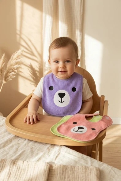 Teddy Bloom 3'lü Paket Ayıcık Figürlü Yumuşak Havlu Bebek Mama Önlüğü Seti - Sıvı Emici Ve Cilt Dostu 0-12 Ay ürün görseli 1