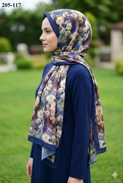 BelindaScarf Bambu Kraş Pamuk Şal (Lacivert) 205-117 ürün görseli 1