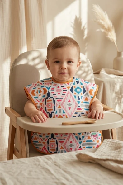 Tribal Joy Su Geçirmez Leke Tutmaz Geometrik Desenli Cepli Bebek Mama Önlüğü - Blw Uyumlu Geniş Kesim Koruyucu Önlük 6-24 Ay ürün görseli 1