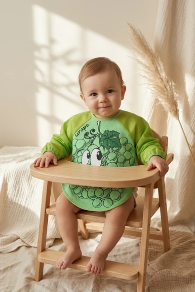 Berryjoy Unisex Yeşil Üzüm Karakterli Su Geçirmez Uzun Kollu Bebek Blw Mama Önlüğü Ve Aktivite Smock 6-24 Ay ürün görseli 1