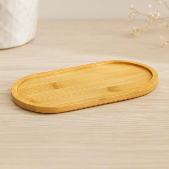 Oval Bambu Yağdanlık Altlık Ahşap Mini Tepsi 20X10X0.8 Cm ürün görseli 1