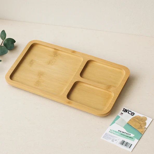 3 Bölmeli Dikdörtgen Bambu Servis Tepsisi 24.8X13.8X1.4 Cm ürün görseli 1