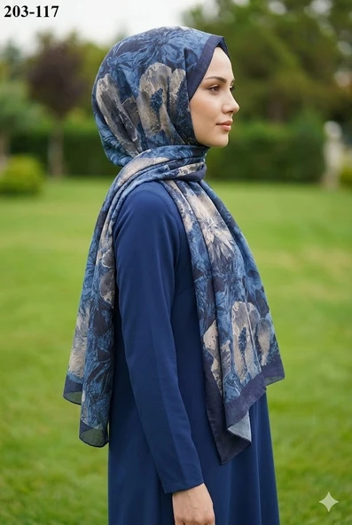 MoonScarf Bambu Kraş Pamuk Şal (Lacivert) 203-117 ürün görseli 1