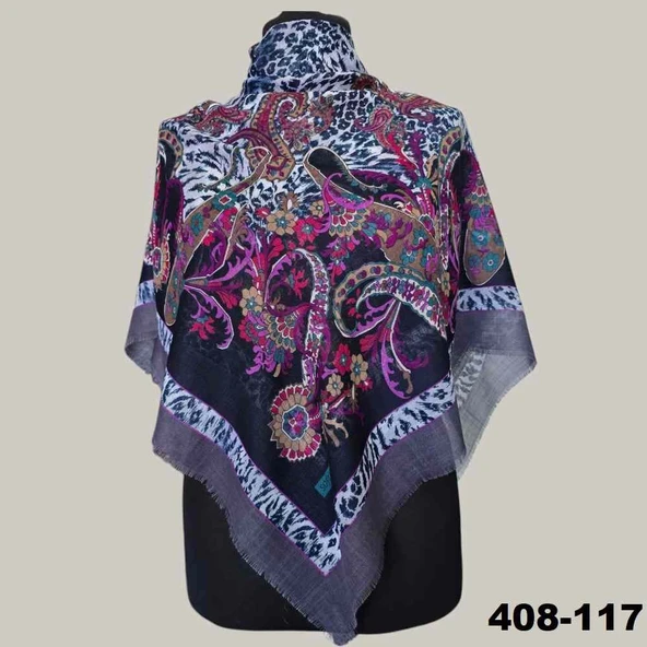 Soft İpek Etnik Desenli Flamlı Kotton Eşarp 408-117 ürün görseli 1