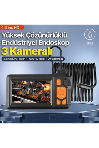 3 Kameralı 10 Metre Endoskop Yılan Kamera Ip67 Su Geçirmez 4.3"Hd Ekranlı Ledli ürün görseli 1