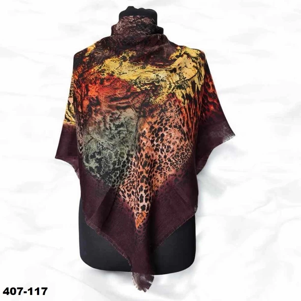 Soft İpek Desenli Flamlı Kotton Eşarp 407-117 ürün görseli 1