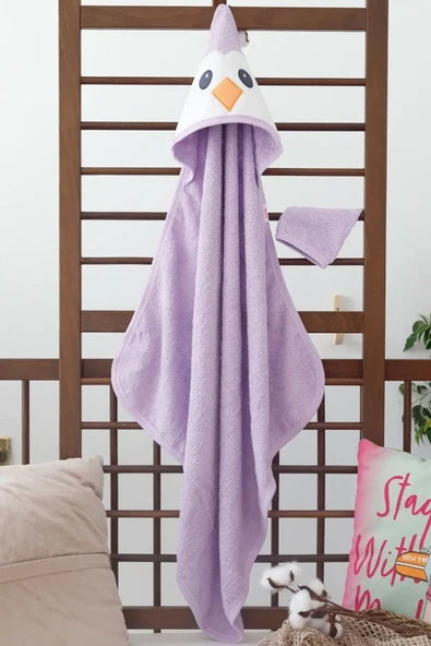 Penguen Nakışlı Unisex Şapka Ve Keseli Bebek Banyo Havlusu ürün görseli 1