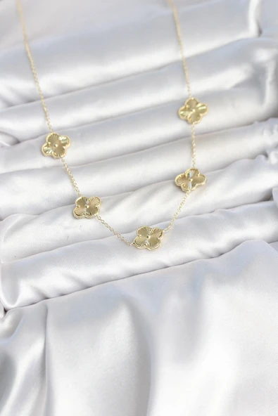 Gold Renk Yonca Model VIP Seri Kadın Kolye - Resim 2