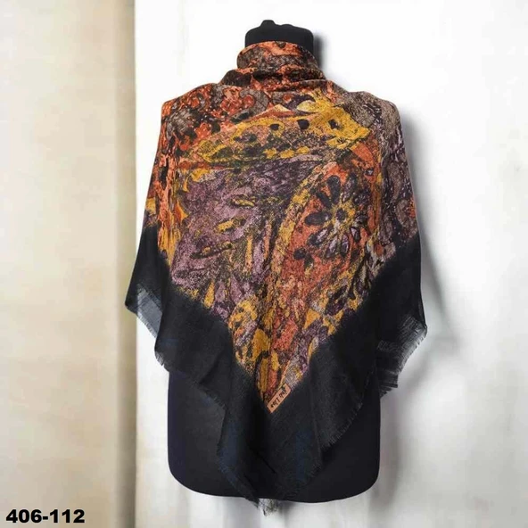 Soft İpek Desenli Flamlı Kotton Eşarp 406-112 ürün görseli 1