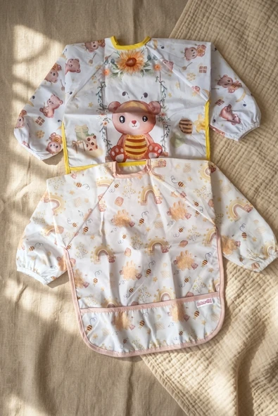 Tinybee Leke Tutmaz Sıvı Geçirmez Uzun Kollu Bebek Mama Önlüğü - 2'li Set Blw Uyumlu Kırıntı Cepli 6-24 Ay ürün görseli 1