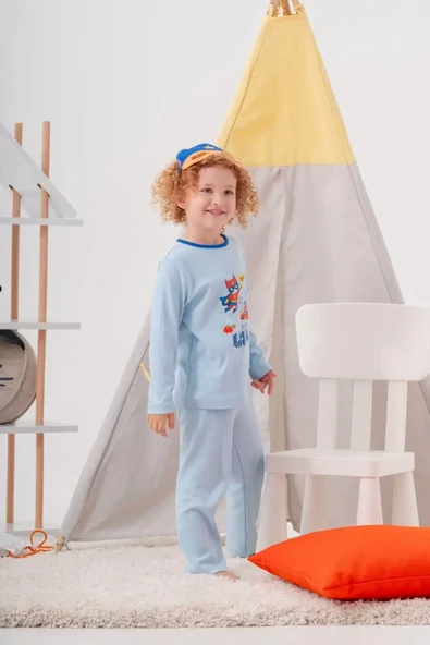 Süper Heros Çanta Ve Maskeli % 100 Pamuk Erkek Çocuk Pijama Takımı ürün görseli 1