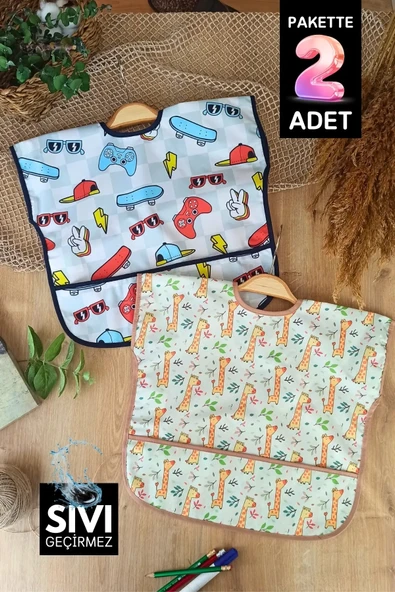 Play Forest Desenli Sıvı Geçirmez Kolsuz 6-24 Ay 2'li Aktivite Ve Mama Önlüğü ürün görseli 1