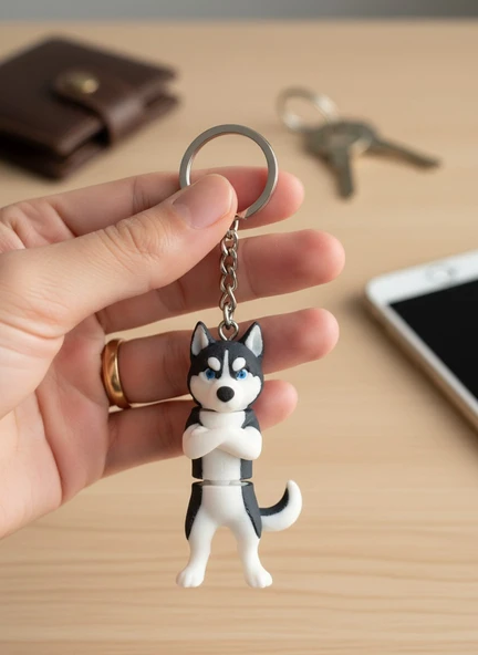 Husky Köpek Figürlü Hareketli Anahtarlık - Resim 3