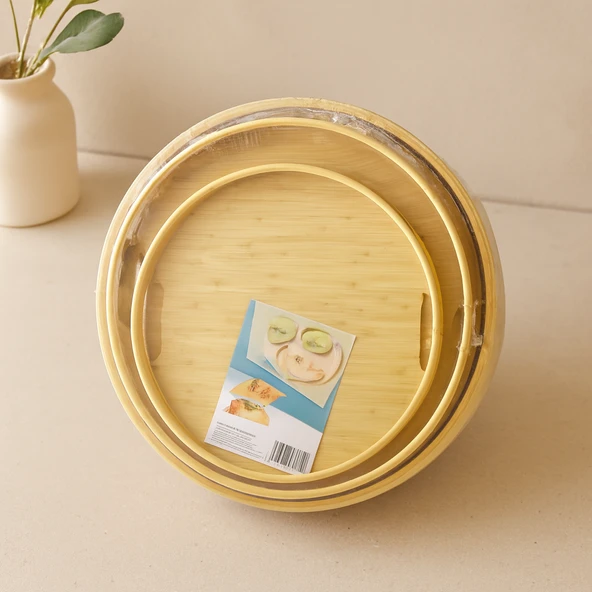 Bambu Ahşap Yuvarlak Tepsi Seti 30/35/38 Cm (3'Lü) ürün görseli 1