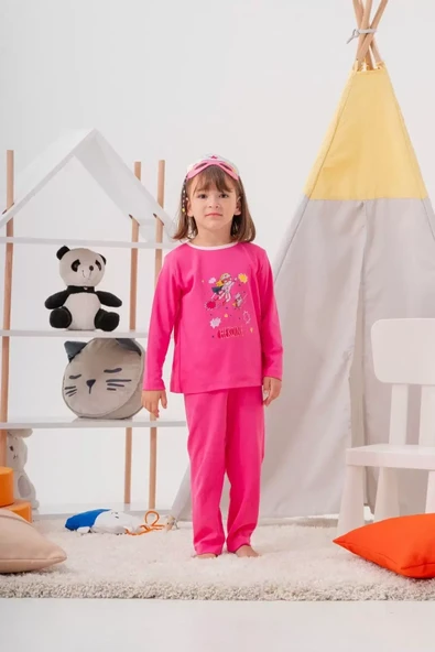 Heroıne Desenli Çanta Ve Maskeli % 100 Pamuk Kız Çocuk Pijama Takımı ürün görseli 1