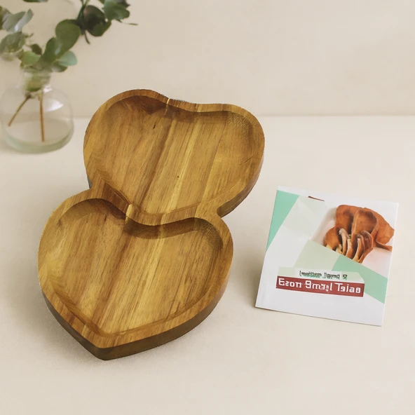 Akasya Kalpli 2 Bölmeli Ahşap Servis Tepsisi 25X14X1.4 Cm ürün görseli 1