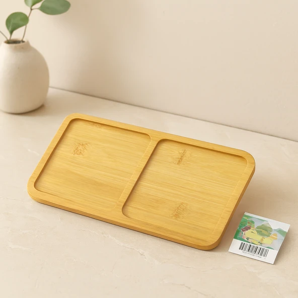 Bambu Ahşap 2 Bölmeli Dikdörtgen Mini Tepsi - 12X23.4 Cm ürün görseli 1