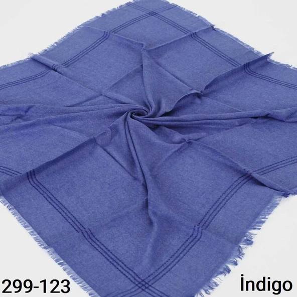 Soft İpek Sim Şeritli Balık Sırtı Pamuk Eşarp (indigo ) 299-123 ürün görseli 1
