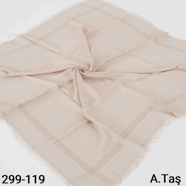 Soft İpek Sim Şeritli Balık Sırtı Pamuk Eşarp (açık taş) 299-119 ürün görseli 1