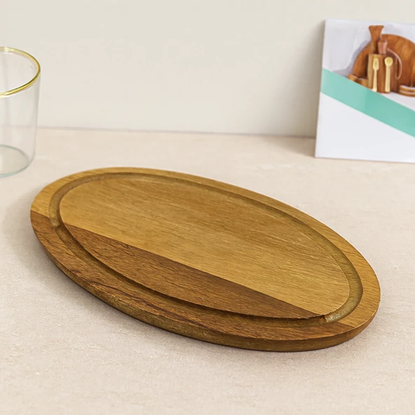 Akasya Oval Ahşap Servis Tepsisi (Kenar Kanallı) 24.8X13.8X1.4 Cm ürün görseli 1