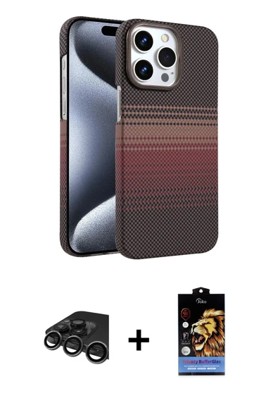 MARSİLYAN™- iPhone 15 Pro Max Kılıf Doruk Serisi - Siyah Buffer Hayalet Cam Ekran Koruyucu + Raze Metal Kamera Lens - TM ürün görseli 1