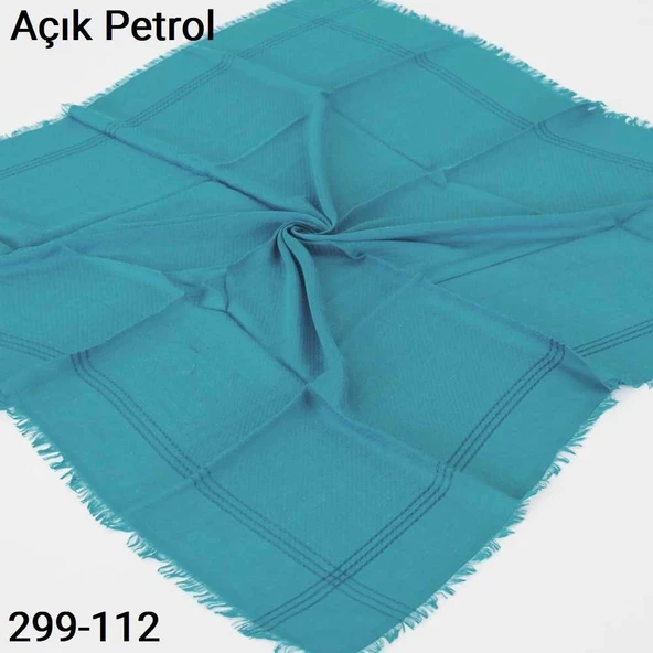 Soft İpek Sim Şeritli Balık Sırtı Pamuk Eşarp (açık petrol) 299-112 ürün görseli 1