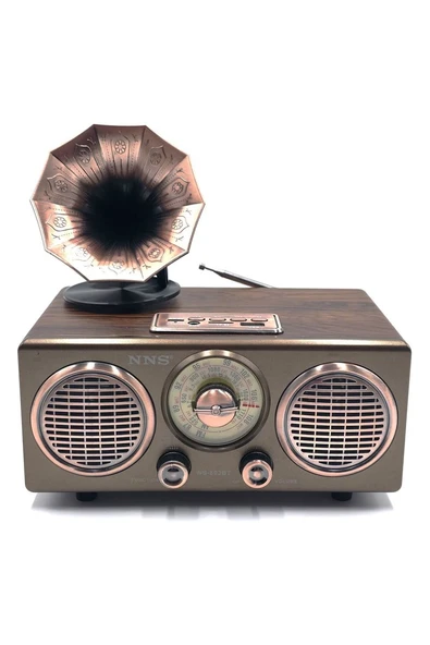 Gramofon Görünümlü Şarjlı Ahşap Bluetooth Speaker Nostaljik Hoparlör FM Radyo ürün görseli 1