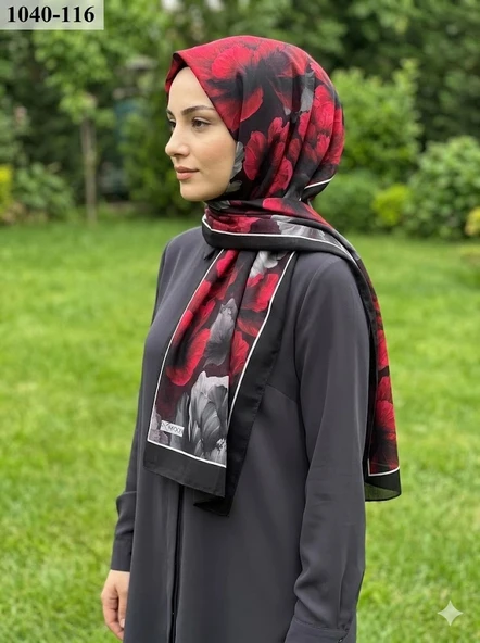 MoonScarf Soft Pamuk Şal (Siyah-Kırmızı) 1040-116 ürün görseli 1